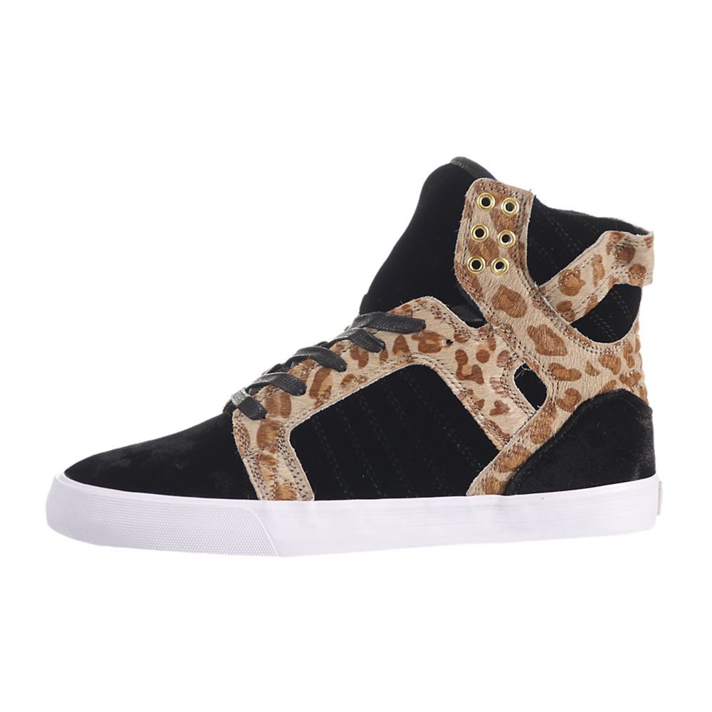 Baskets Montantes Supra SkyTop Noir Leopard Black/Cheetah-White Femme | DMY-99446861